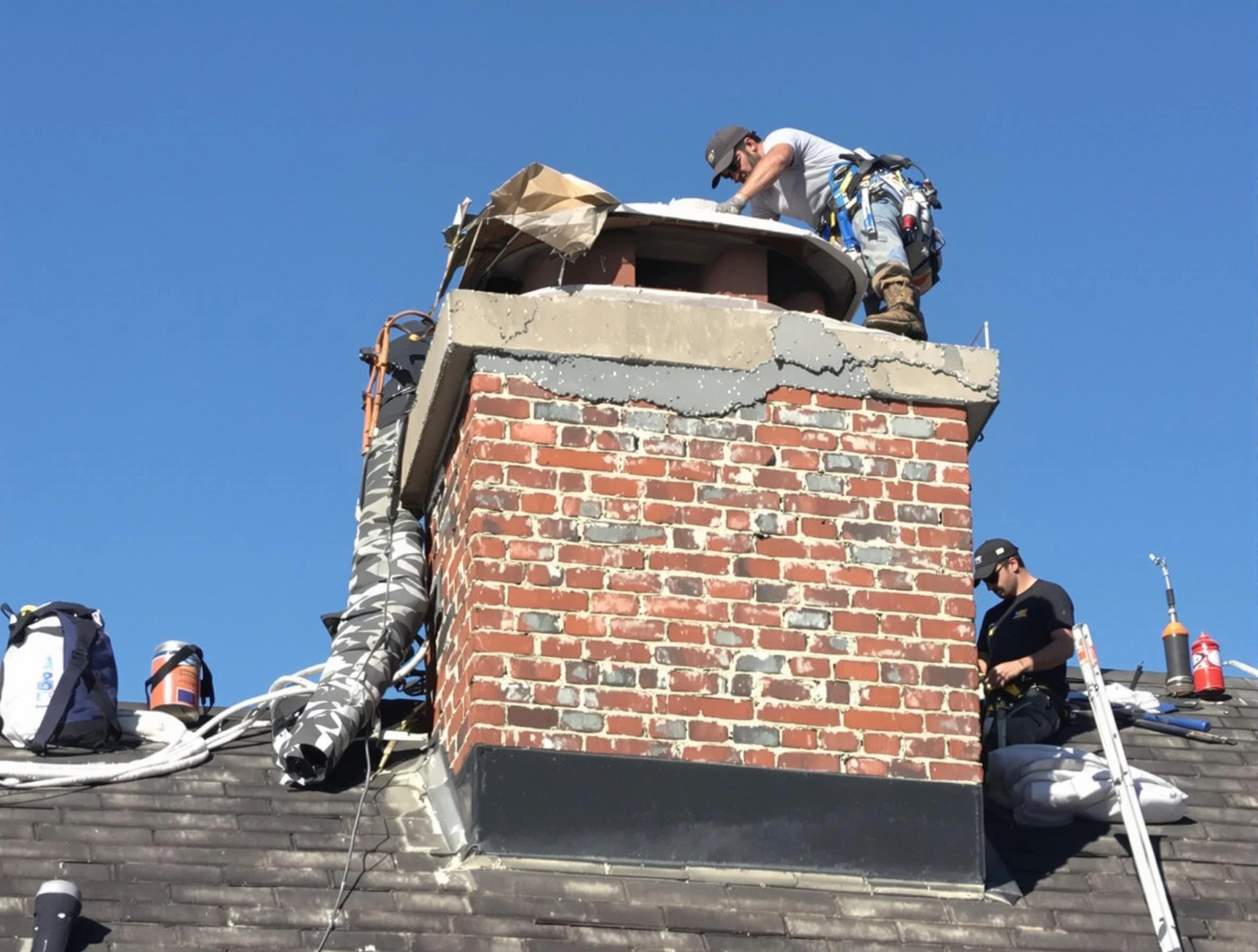 Forest Hills Chimney Sweep installing a custom chimney crown in Forest Hills, PA