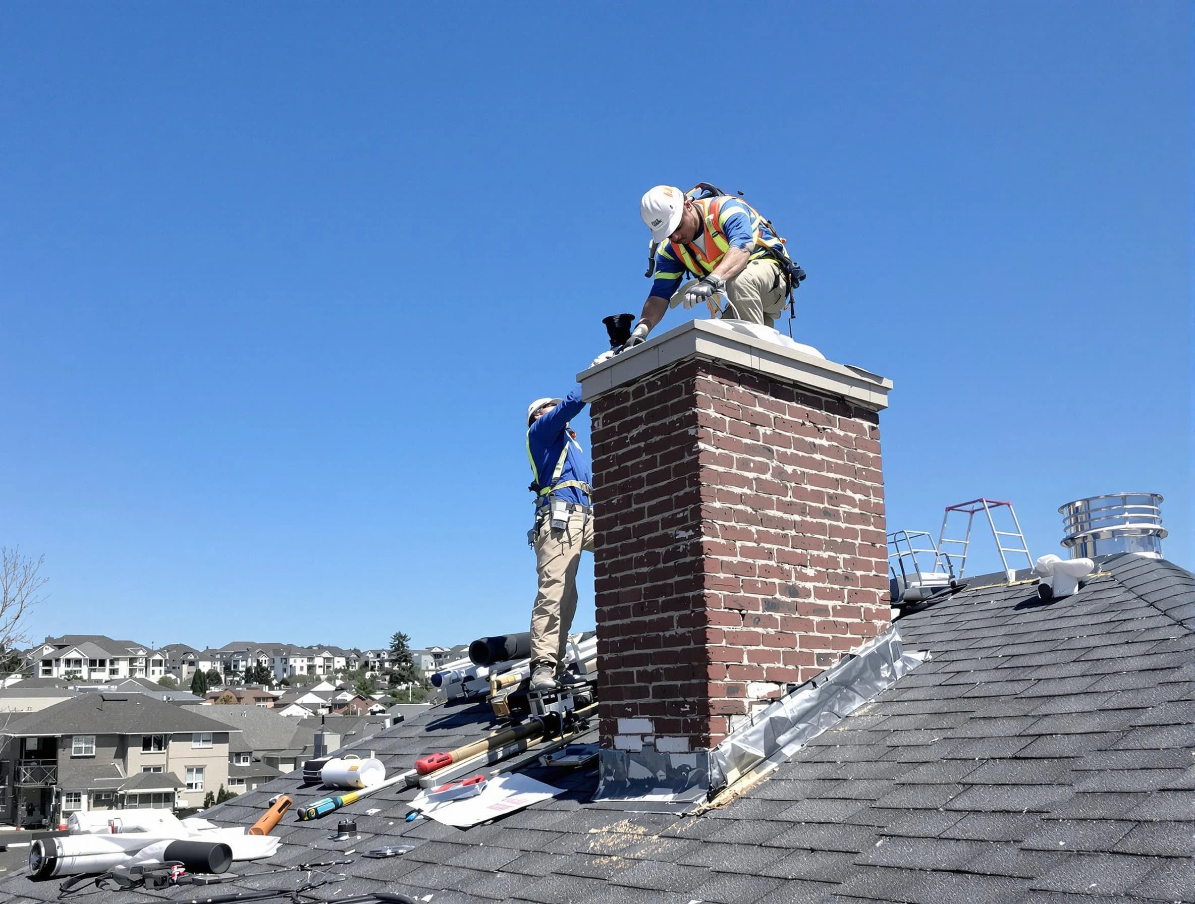 Forest Hills Chimney Sweep repairing a chimney crown in Forest Hills, PA