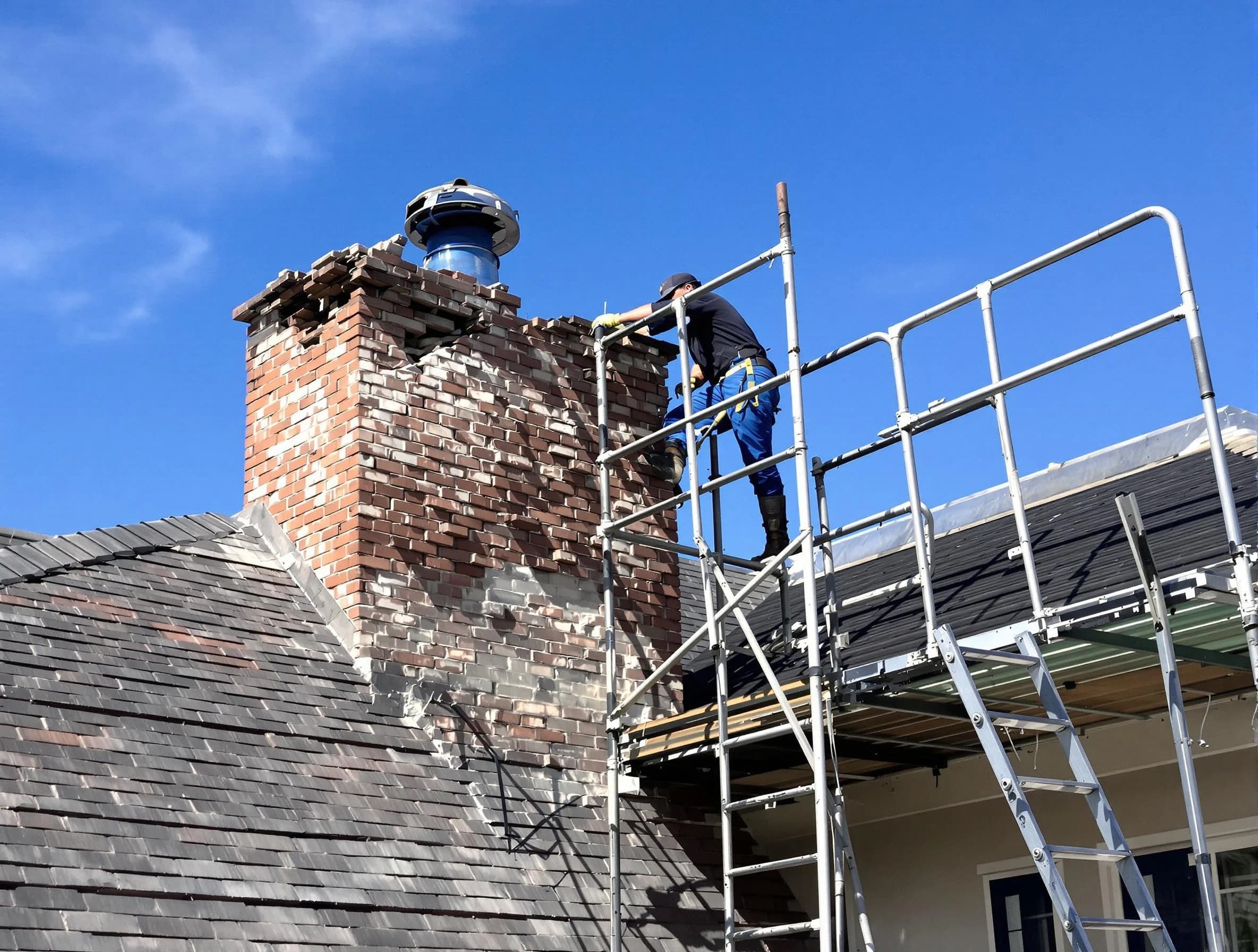 Rebuilding a chimney structure by Forest Hills Chimney Sweep in Forest Hills, PA