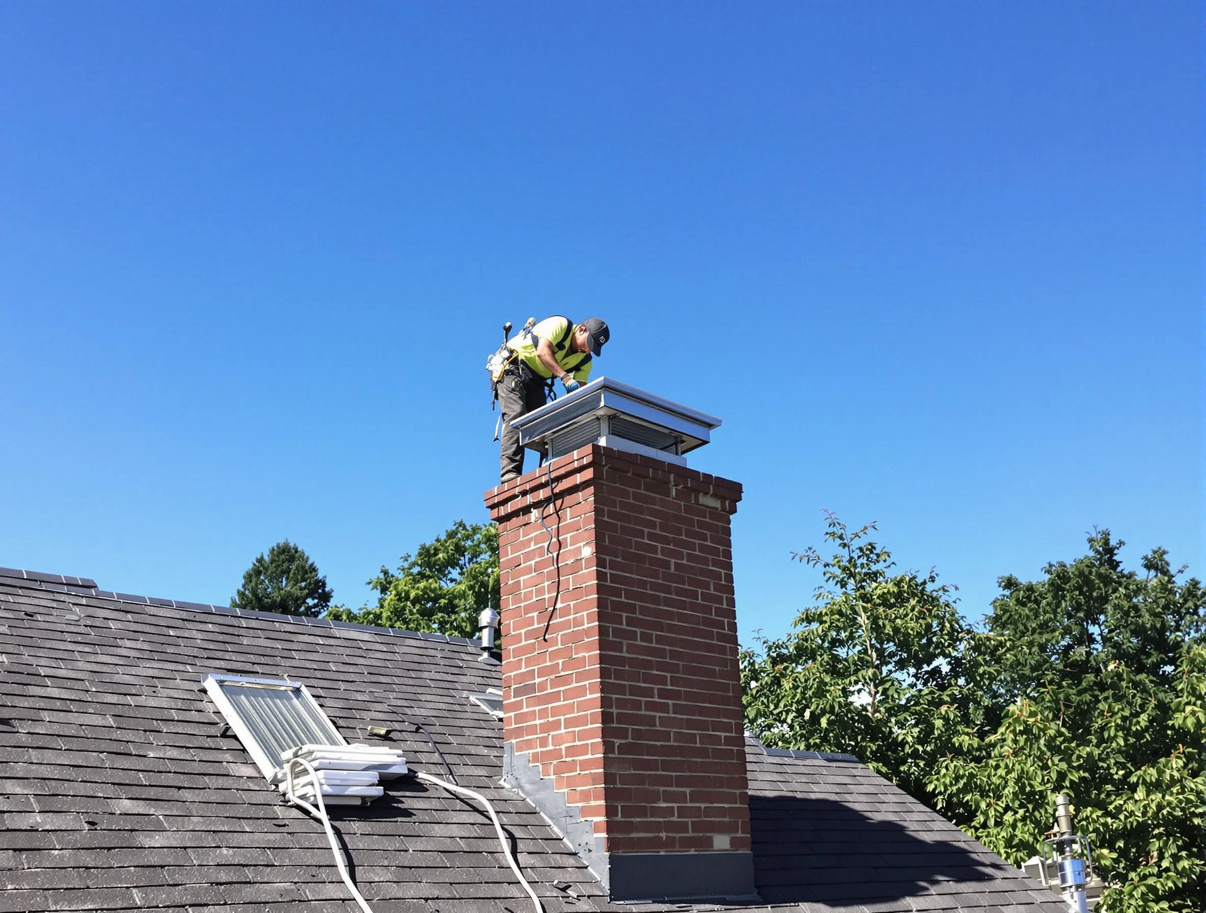 Forest Hills Chimney Sweep technician measuring a chimney cap in Forest Hills, PA