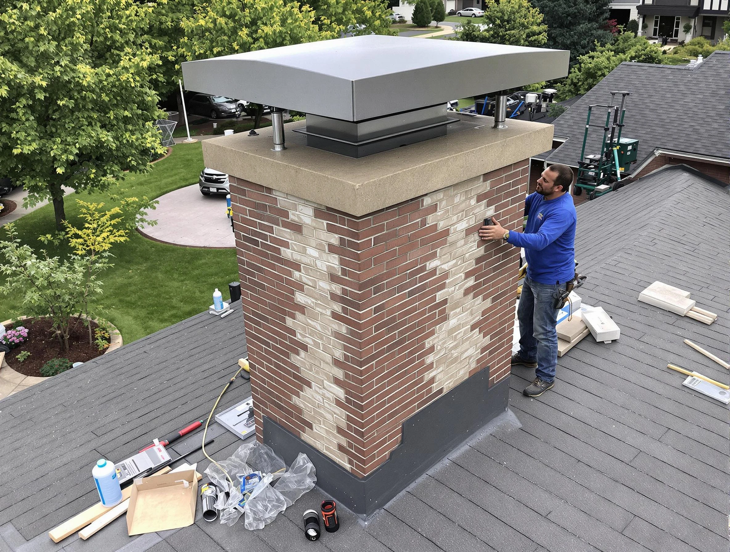 Forest Hills Chimney Sweep team working on a custom chimney remodel in Forest Hills, PA